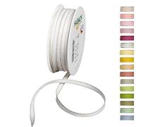 Halbach Seidenbänder Cinta decorativa con bordes de lino, ancho: 7 mm, longitud: 30 m, cinta de regalo para decorar manualidades o diseñar, cinta decorativa DIY, color: blanco/lino