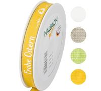 Halbach Seidenbänder Cinta decorativa para Pascua, 15 mm x 20 m, diseño con texto «Frohe Ostern», color amarillo y blanco
