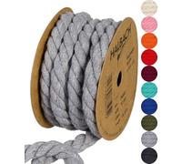 Halbach Seidenbänder Cordón de algodón Reciclado, Ancho: 10 mm/Longitud 4 m, Hilo de algodón sostenible para macramé, cordón Natural para Manualidades, Color: Gris