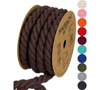 Halbach Seidenbänder Cordón de algodón Reciclado, Ancho: 10 mm/Longitud 4 Metros, Hilo de algodón sostenible para macramé, cordón Natural para Manualidades, Color: marrón Oscuro