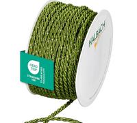 Halbach Seidenbänder Cordón Premium Bicolor | Ancho 4 mm Largo 25 m | Fabricado en Alemania y Certificado Öko-Tex | cordón de satén Brillante de Acetato | Color: Verde Musgo/Oro