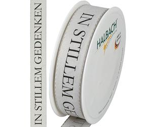 Halbach Seidenbänder Flor de luto, 25 mm x 18 m, elegante cinta de luto para eventos conmemorativos y para envolver regalos de luto, color: gris claro/negro