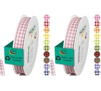 Halbach Seidenbänder Vichy - Cinta de regalo (15 mm de ancho, 25 m de largo, fabricada en Alemania), diseño a cuadros en muchos colores (Paquete de 2)