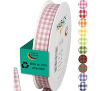 Halbach Seidenbänder Vichy - Cinta de regalo (15 mm de ancho, 25 m de largo, fabricada en Alemania), diseño a cuadros en muchos colores