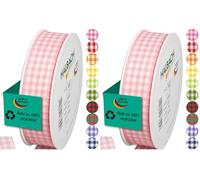 Halbach Seidenbänder Vichy - Cinta de regalo (25 mm de ancho, 25 m de largo, 25 m, hecha en Alemania, a cuadros en muchos colores) (Paquete de 2)