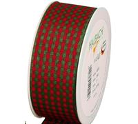Halbach Seidenbänder Vichy - Cinta de regalo (40 mm de ancho, 25 m de longitud, fabricada en Alemania), diseño de cuadros, color rojo y verde