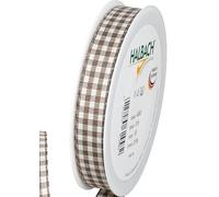 Halbach Seidenbänder Vichy - Cinta de regalo a cuadros (marrón oscuro), ancho 15 mm, longitud 25 m, cinta de cuadros fabricada en Alemania, cinta a cuadros en muchos colores