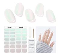 Halbgehärtete Gel-Nagelstreifen, 28 Stück echte Nagellack-Kunstaufkleber, Gel-Salonqualität, anhaltende Nagellackstreifen für Frauen, Mädchen, Kinder(Azul Aurora)