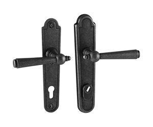 HALCÖ Juego de manillas de seguridad Kaltenbach PZ 88 - Herraje para puerta antiguo para interior y exterior, tiradores de puerta con placa, hierro negro