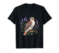 Halcón Cola Roja con Flores Lavanda Pájaro Naturaleza Arte Camiseta
