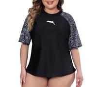 Halcurt Camiseta UV para mujer, talla grande, con protección solar UPF 50+, camiseta de natación de secado rápido, 1X-4X, Puntos de círculo negro/con sujetador, 4XL Grande