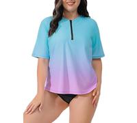 Halcurt Camiseta UV para mujer, talla grande, protección solar UPF 50+, bañador de secado rápido, 1X-4X, Ombré Azul Rosa, 3XL Grande