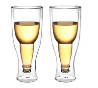 HalcyonFit Vaso de Cerveza de Doble Pared Doble Fondo Transparente Dos Vasos de Cerveza Invertidos Resistentes Al Calor, Vaso de Té de Jugo, Vaso de Agua (350ML)