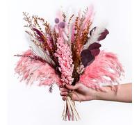 HALDEE Ramo de flores naturales preservadas y secas de 17 pulgadas | Arreglos de flores secas reales para el hogar, decoración de oficina, bodas, pampa rosa, pampa blanca, lavanda, colas de conejo