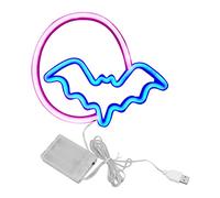 Halearo Letrero de Neón de Luna y Murciélago, Luces LED de Neón Alimentadas por Batería USB para Decoración de Pared, Dormitorio, Fiesta, Decoración de Halloween