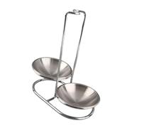 Halearo Soporte Vertical para Cucharón de Sopa de Acero Inoxidable, Diseño Limpio y Organizado que Ahorra Espacio para Utensilios de Cocina, Olla Caliente (Plata con 2 platos)