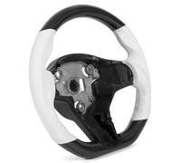 Halearo Volante de Carreras de Fibra de Carbono con Empuñadura de Cuero Blanco para una Mejor Experiencia de Conducción, Diseño de Fondo Plano Tipo D, Se Adapta a Varios Automóviles