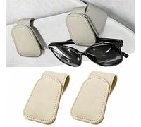 halercay 2 Soportes para Gafas de Coche para Parasol, Portagafas Magnético de Cuero, Clip para Tarjetas de Billetes y Ticket, Soporte para Gafas de Sol para Coche(Arroz Blanco)