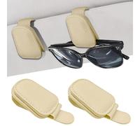halercay 2 Unidades Soporte para Gafas de Sol para Coche, Accesorios Coche Interior, Portagafas Magnético de Cuero, Clip para Visera, Organizador de Ticket y Tarjetas(Arroz Blanco)