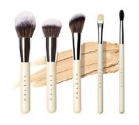 HALEYS Juego de 5 brochas de maquillaje: suave, sin rayas, mezcla perfecta, pulir, difuminar y suave, cerdas veganas de lujo premium, para líquido, crema o polvo, vegano, libre de crueldad, madera