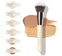 HALEYS Kabuki - Brocha de maquillaje + tinte de piel GWP Mini, vegana + libre de crueldad, madera sostenible, cerdas veganas para acabado aerógrafo, para cremas, líquidos, polvo, sin rayas, mezcla