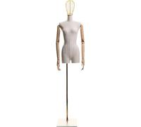 Half Body Female Mannequins With Metal Head, Adjustable Height: 140-175cm, Detachable Flexible Arms Manikin For Dress Form Clothing Display(Gold Stand)