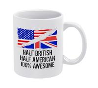Half British Half American - Taza de café 100% impresionante de cerámica blanca de 11 onzas con divertido gráfico de orgullo del patrimonio para ciudadanos duales, uso diario, oficina y hogar