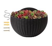 Half Circle Planter - ABS Faux Rattan Hanging Flower Pot with Hooks, Drill Free Wall Mounted Planter | Drainage Hanging Basket For Balcony, Railing, Windowsill Indoor Outdoor Garden Decor