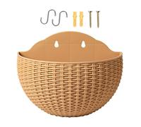 Half Circle Planter - ABS Faux Rattan Hanging Flower Pot with Hooks, Drill Free Wall Mounted Planter | Drainage Hanging Basket For Balcony, Railing, Windowsill Indoor Outdoor Garden Decor