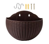 Half Circle Planter - ABS Faux Rattan Hanging Flower Pot with Hooks, Drill Free Wall Mounted Planter | Drainage Hanging Basket For Balcony, Railing, Windowsill Indoor Outdoor Garden Decor