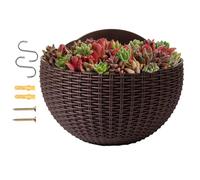 Half Circle Planter - Rustic Faux Rattan Basket, Wall Hanging Flower Pot