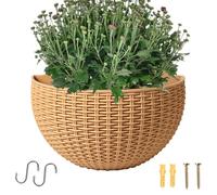 Half Circle Planter - Rustic Faux Rattan Basket, Wall Hanging Flower Pot