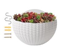 Half Circle Planter Suspending Rustic Faux Rattan Holder with Hooks