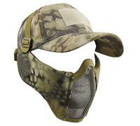 Half Face Mask - Airsoft Mesh Mask con Protección para Los Oídos Y Gorra de Béisbol Ajustable para Airsoft/Paintball/BB Gun/CS Game/Hunting/Shooting,Ma