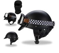 Half Helmet Motorcycle, Dot/ECE Approved,Retro Open Face Helmet with Goggles and Adjustable Quick Release Buckle,for Bicycle Cruiser Scooter Men Women(Black,XL(60~61cm))
