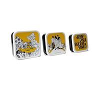 Half Moon Bay Caja de aperitivos | The Beatles Juego de 3 recipientes de plástico para alimentos con tapas | Lonchera Bento para adultos y niños | Contenedores de almacenamiento de alimentos | Cajas