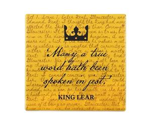 Half Moon Bay Posavasos Cuadrado de cerámica para Bebidas, diseño de Shakespeare King Lear, de 4 Pulgadas, con Texto en inglés Many A True Word Hath Hath Been Spoken in Jest, Color Negro y Amarillo