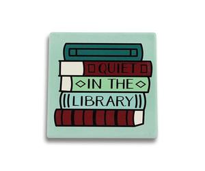 Half Moon Bay Quiet in The Library - Posavasos Cuadrado de cerámica para Bebidas, 10 cm