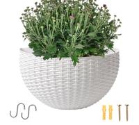 Half Round Planter | Rustic Suspending with Drainage and Hooks | No Drill Plant Baskets | For Small Flowers Greenery Outdoor Indoor Garden Balcony Railing Windowsill