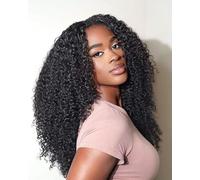 Half Wig Human Hair Glueless Wig 22 Inch 3 IN 1 Half Wigs With Drawstring Seamless Clip Ins Flip Over Kinky Curly Wear And Go Glueless Kinky Curly Headband Wigs Human Hair with Drawstring For Women