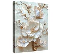 HALFLEMART Marco de Madera Cuadros Modernos Flor de Peonía Blanca en 3D Cuadro Decorativos Lienzo Pintura Floral Beige Imagen Póster Cuadros Decoracion Salon Dormitorio Comedor Pasillo Baño 30x40cm