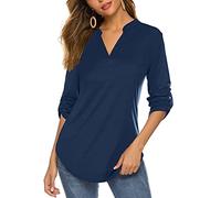 Halife Blusa Henley de manga larga/sin mangas con estampado floral y cuello en V para mujer, azul marino (C-Navy Blue), Large