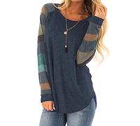 Halife Sudaderas de manga larga con bloque de color ligero para mujer, holgadas, sin botones, para túnicas, Azul marino, XL