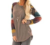 Halife Sudaderas ligeras de manga larga con bloques de color para mujer, ajuste holgado, túnica, Marrón1, XL