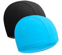 Halinuia 2 gorros de natación elásticos para niños y adultos, de tejido de poliéster suave (negro, azul lago)