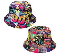Halinuia 2 Piezas Retro 90 Sombrero de Pescador Hip Hop Bucket Hat Rock Scrawl - Moda Doble Cara Plegable