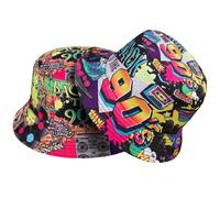Halinuia 2 Piezas Retro 90 Sombrero de Pescador Hip Hop Bucket Hat Rock Scrawl Sombrero de Pescador Sombrero de Pescador Moda Sombrero de Pesca Sombrero de Pesca Doble Cara Sombrero de Sol Plegable