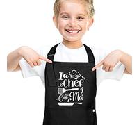 Halinuia - Delantal de cocina infantil, aquí, Le Chef,es mí delantal de niño personalizado con 2 bolsillos, delantal infantil pintura impermeable para niño o niña, delantal de artesanía escolar,