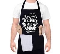 Halinuia - Delantal de cocina personalizado para hombre y mujer - 'Aquí estoy cocinando con amor' - impermeable, ajustable, profesional, color negro