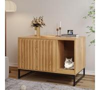 Fienveorn - Caja de arena moderna para gatos, caja de arena oculta con almohadilla para rascar gatos, mesa auxiliar para casa de gatos, banco de entrada para sala de estar (natural)